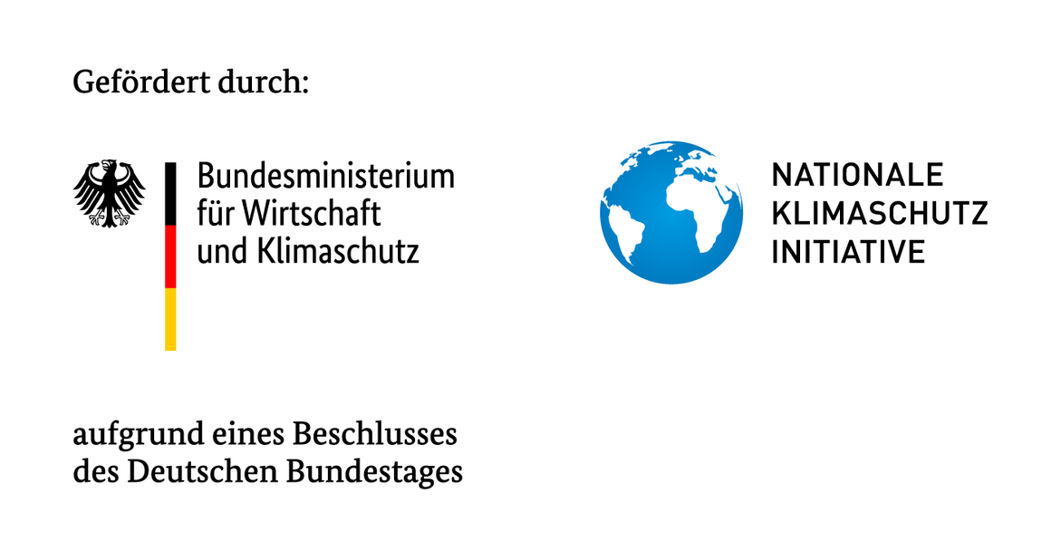 Logo BMWK und NKI Förderung Gefördert durch das Bundesministerium für Wirtschaft und Klimaschutz sowie die Nationale Klimaschutzinitiative aufgrund eines Beschlusses des Deutschen Bundestages.